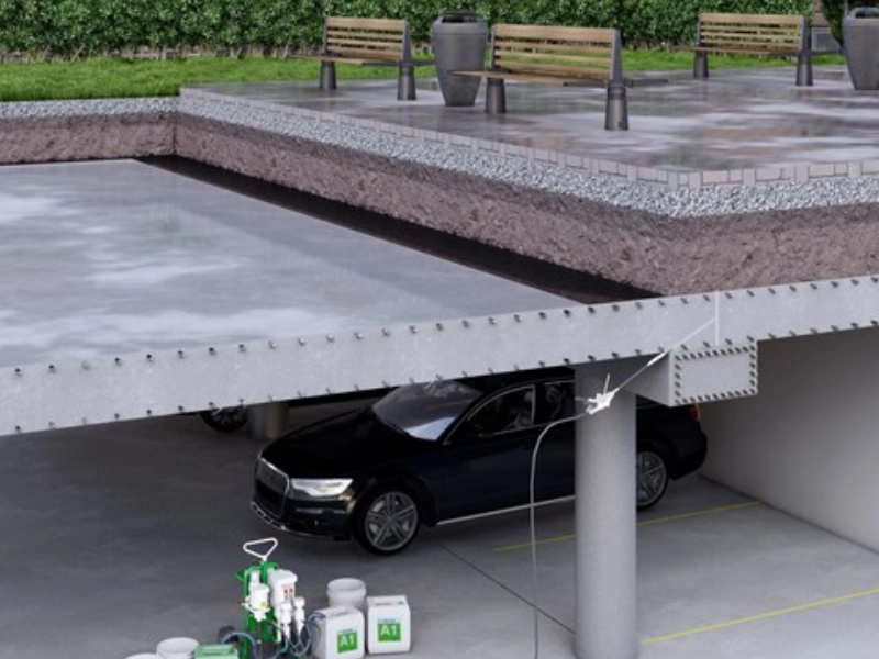 injection d'un joint de dilatation en parking